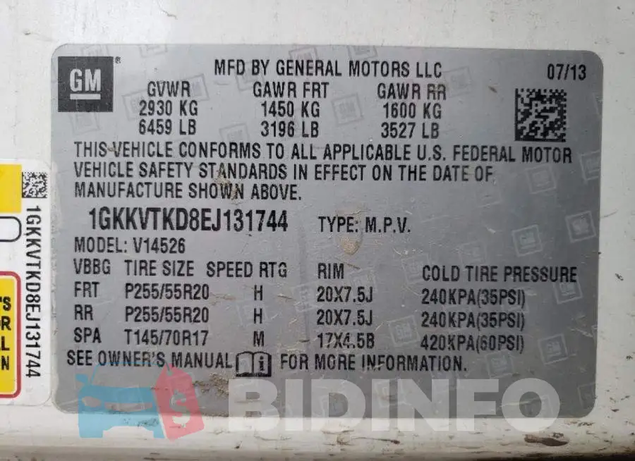 1GKKVTKD8EJ131744 Photo# 13