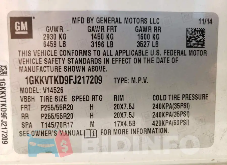 1GKKVTKD9FJ217209 Photo# 12