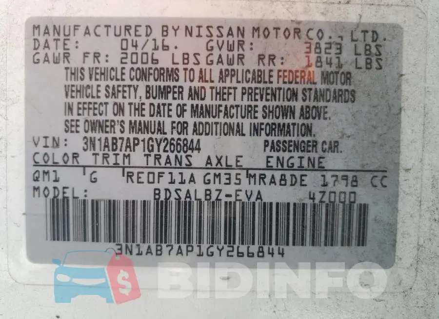 3N1AB7AP1GY266844 Photo# 13