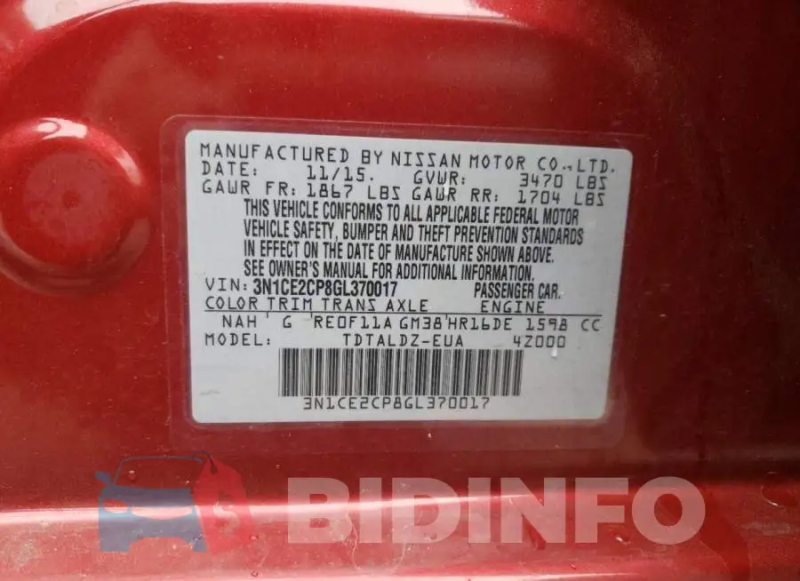 3N1CE2CP8GL370017 Photo# 13