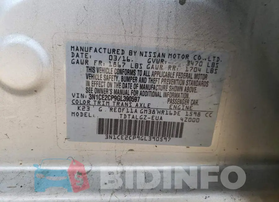 3N1CE2CP9GL390597 Photo# 12
