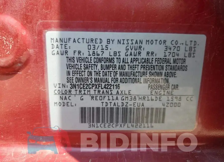 3N1CE2CPXFL422116 Photo# 12