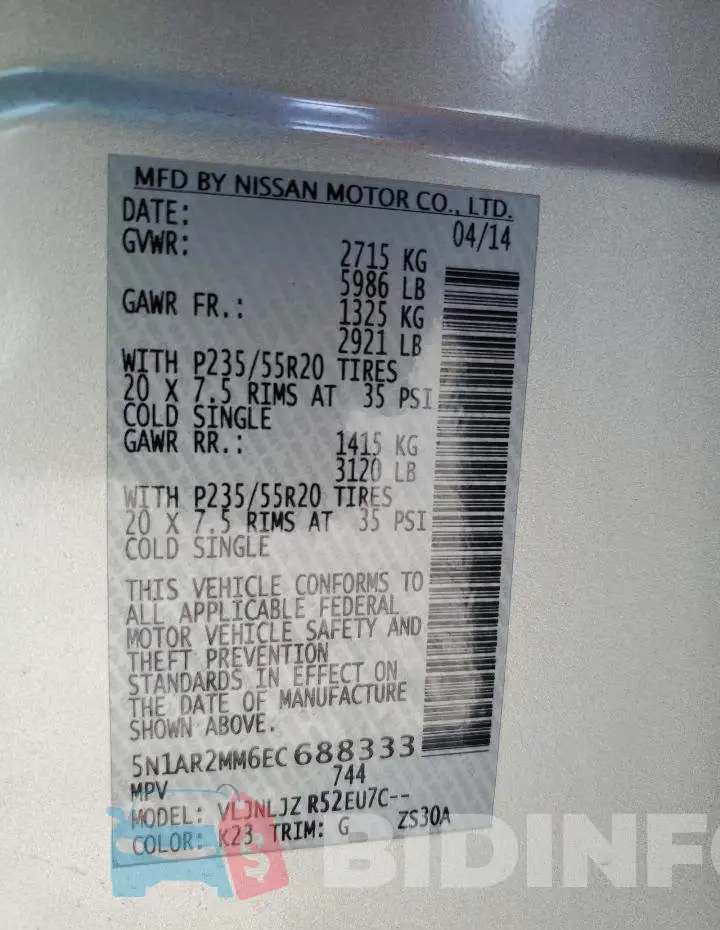 5N1AR2MM6EC688333 Photo# 12