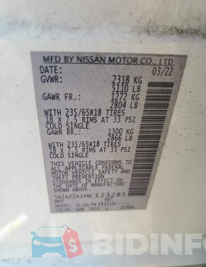 5N1AZ2AJXNC123285 Photo# 13