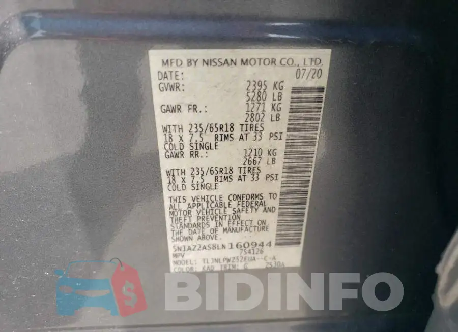 5N1AZ2AS8LN160944 Photo# 14