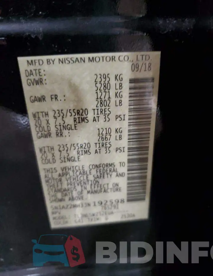 5N1AZ2MH3JN192598 Photo# 13