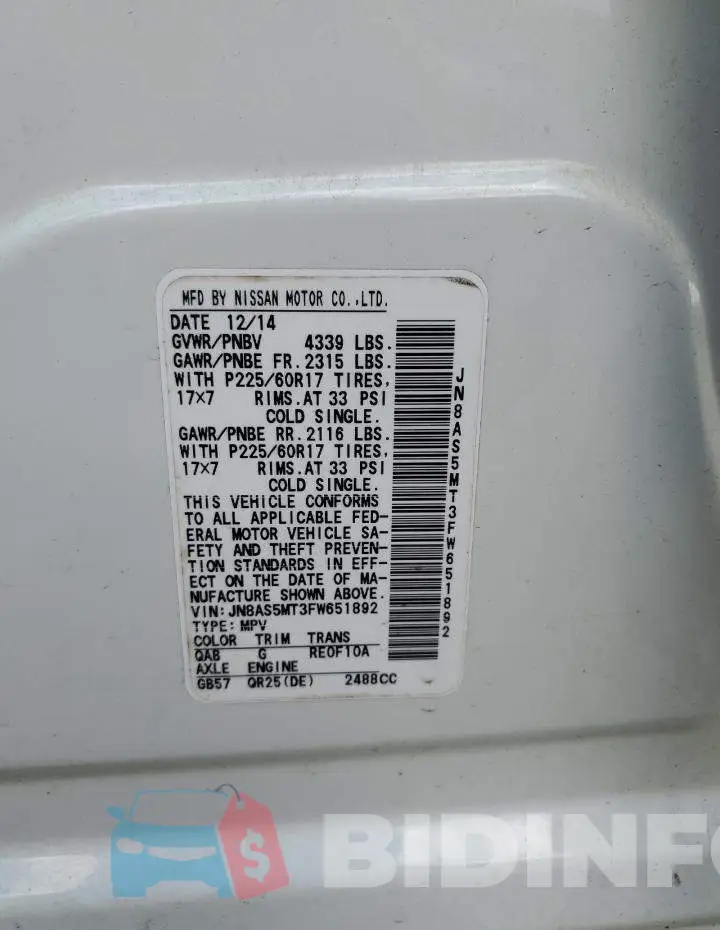 JN8AS5MT3FW651892 Photo# 14