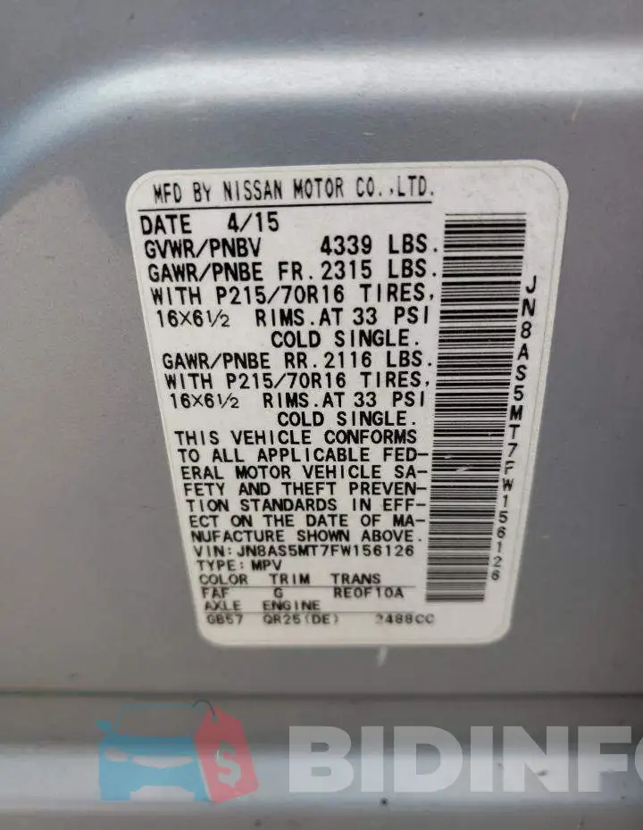 JN8AS5MT7FW156126 Photo# 13