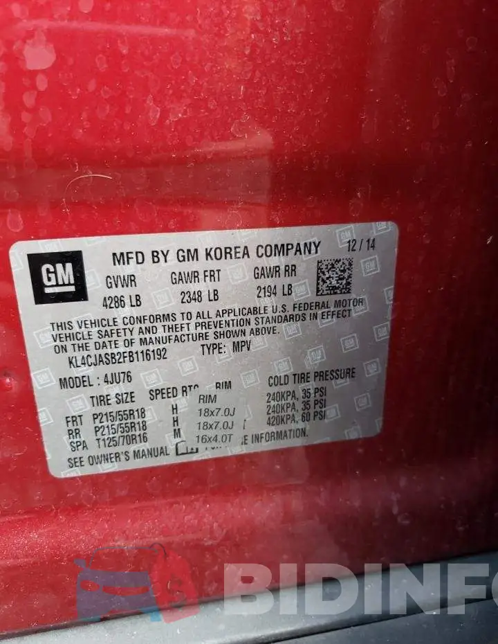 KL4CJASB2FB116192 Photo# 13