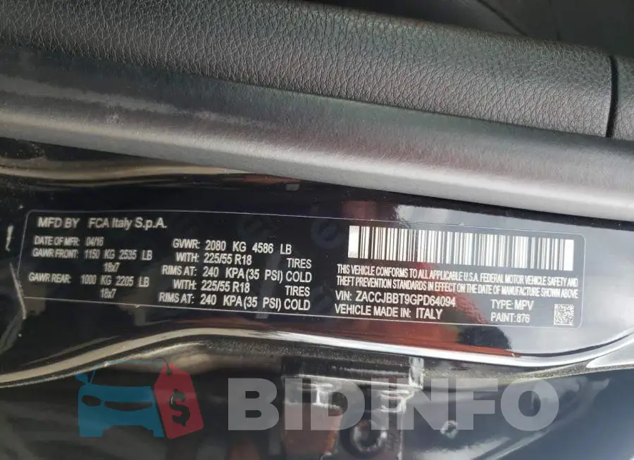 ZACCJBBT9GPD64094 Photo# 12