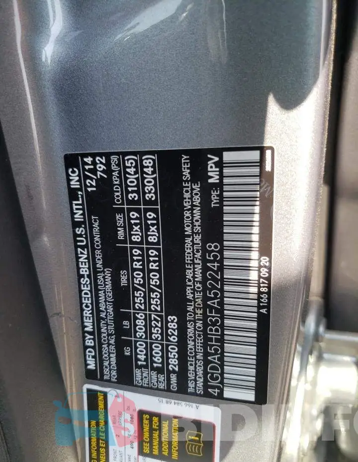 4JGDA5HB3FA522458 Photo# 12