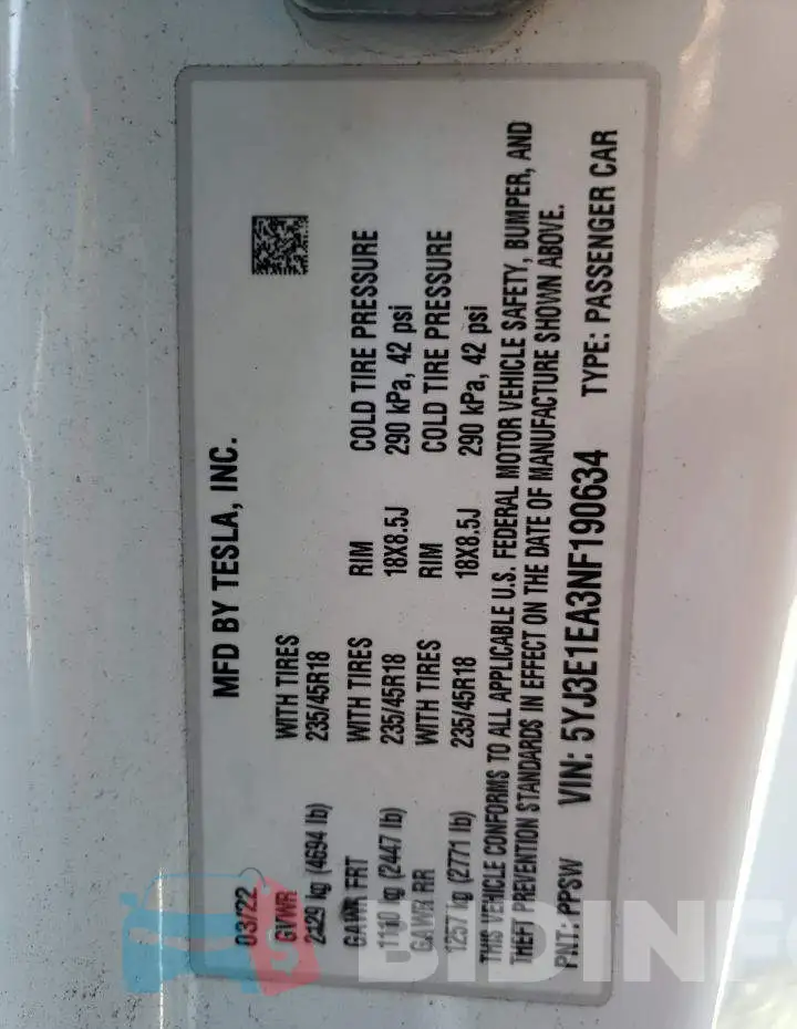 5YJ3E1EA3NF190634 Photo# 13