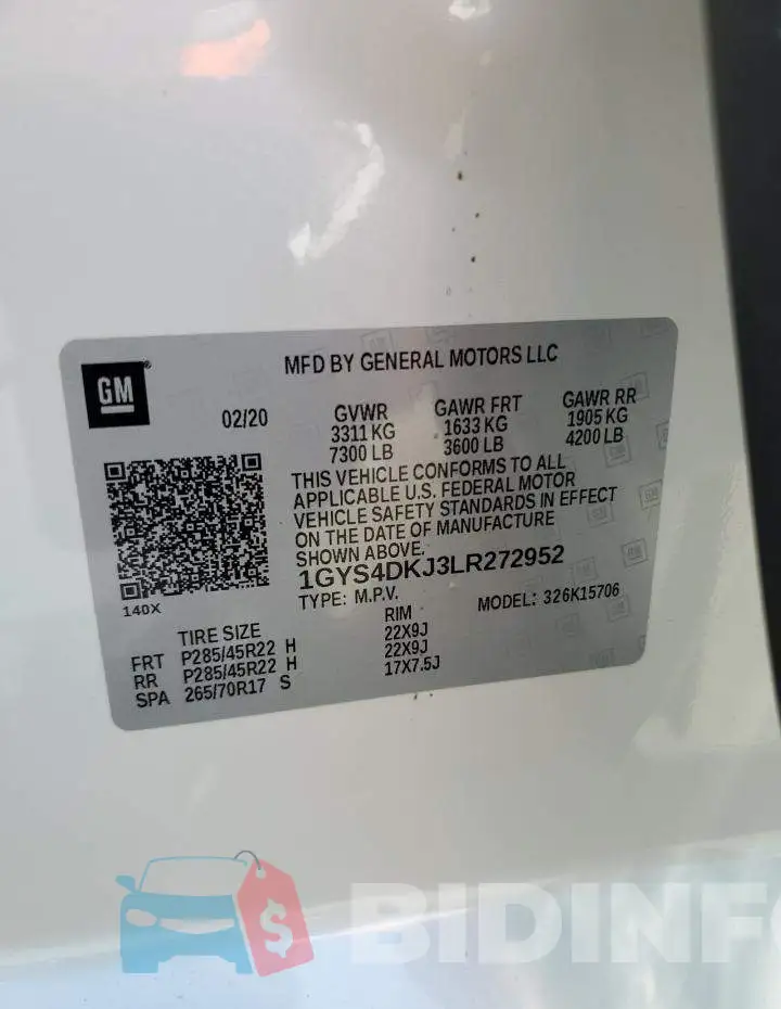 1GYS4DKJ3LR272952 Photo# 13