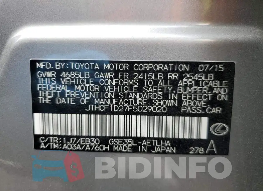 JTHCF1D27F5029020 Photo# 12