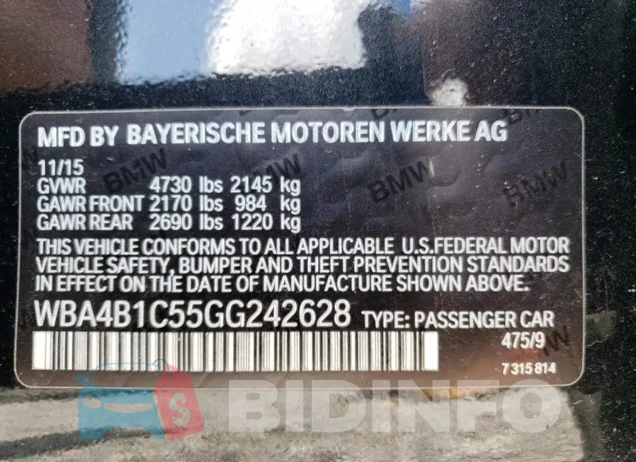 WBA4B1C55GG242628 Photo# 12