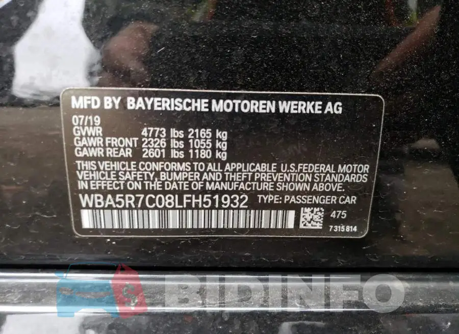 WBA5R7C08LFH51932 Photo# 12