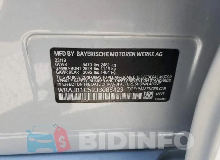 WBAJB1C52JB085423 Photo# 13