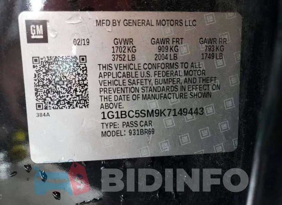 1G1BC5SM9K7149443 Photo# 12