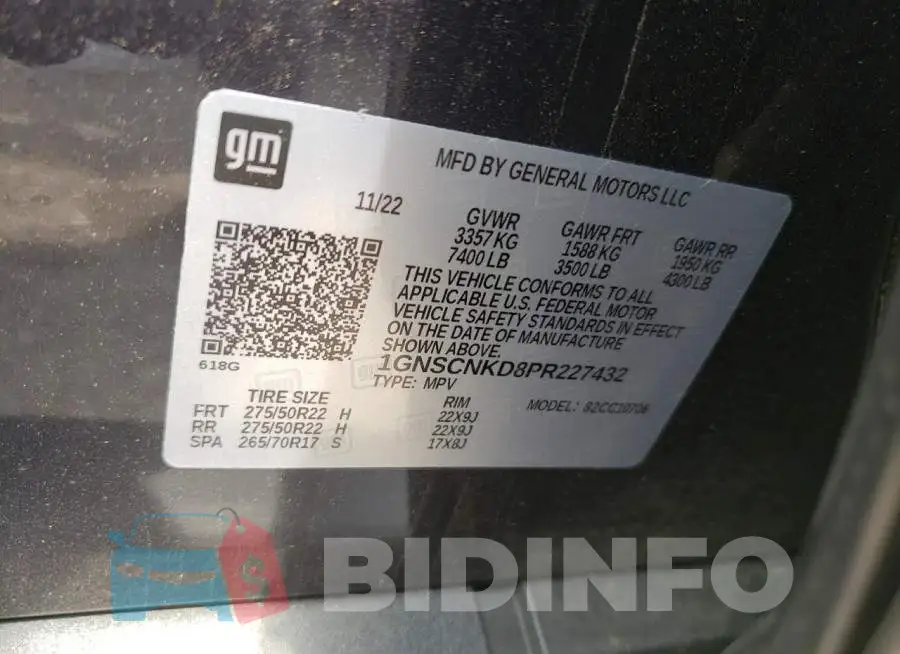 1GNSCNKD8PR227432 Photo# 14