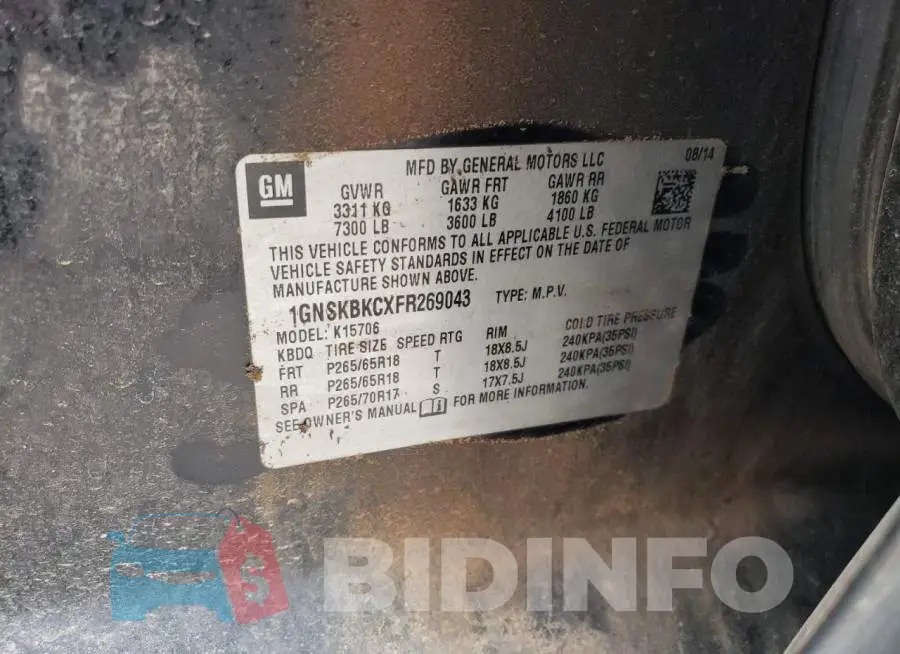 1GNSKBKCXFR269043 Photo# 13