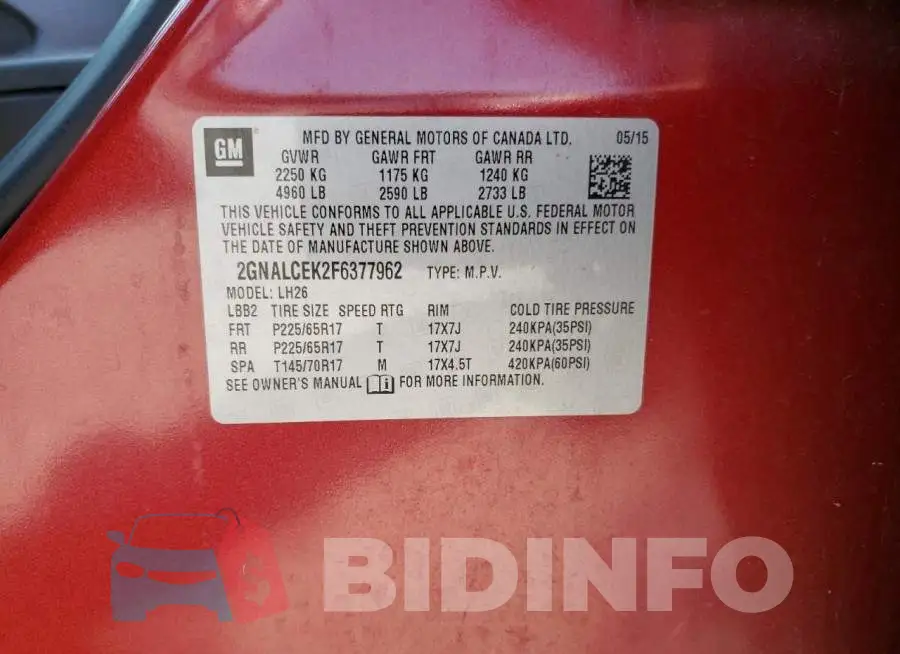2GNALCEK2F6377962 Photo# 12