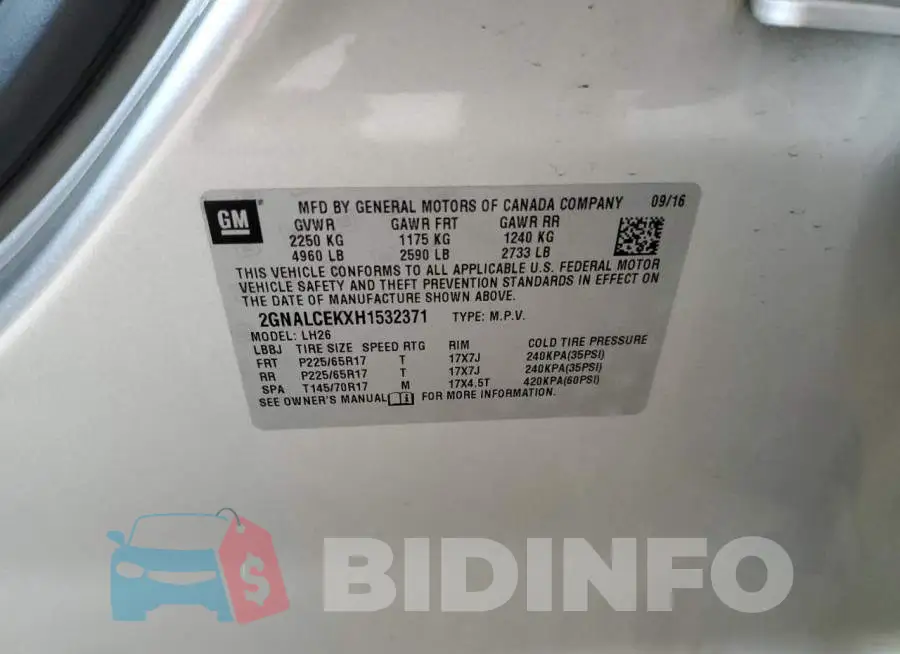 2GNALCEKXH1532371 Photo# 13