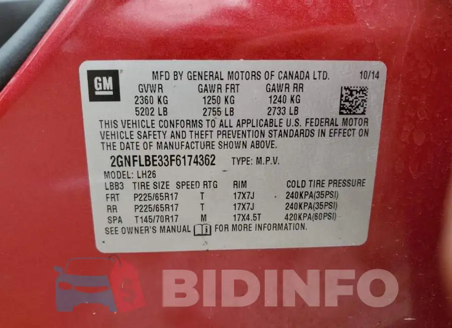 2GNFLBE33F6174362 Photo# 12
