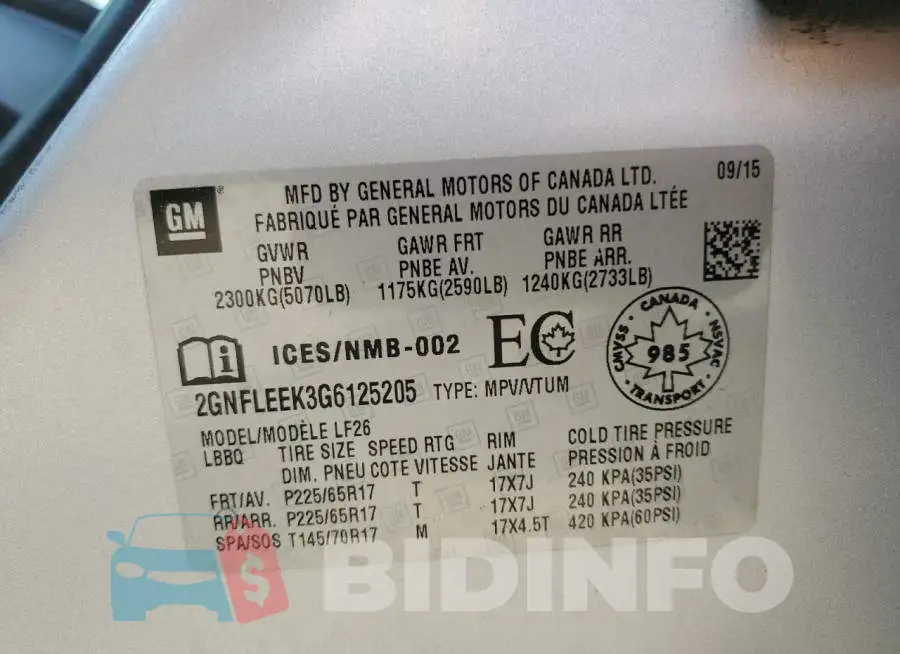 2GNFLEEK3G6125205 Photo# 13