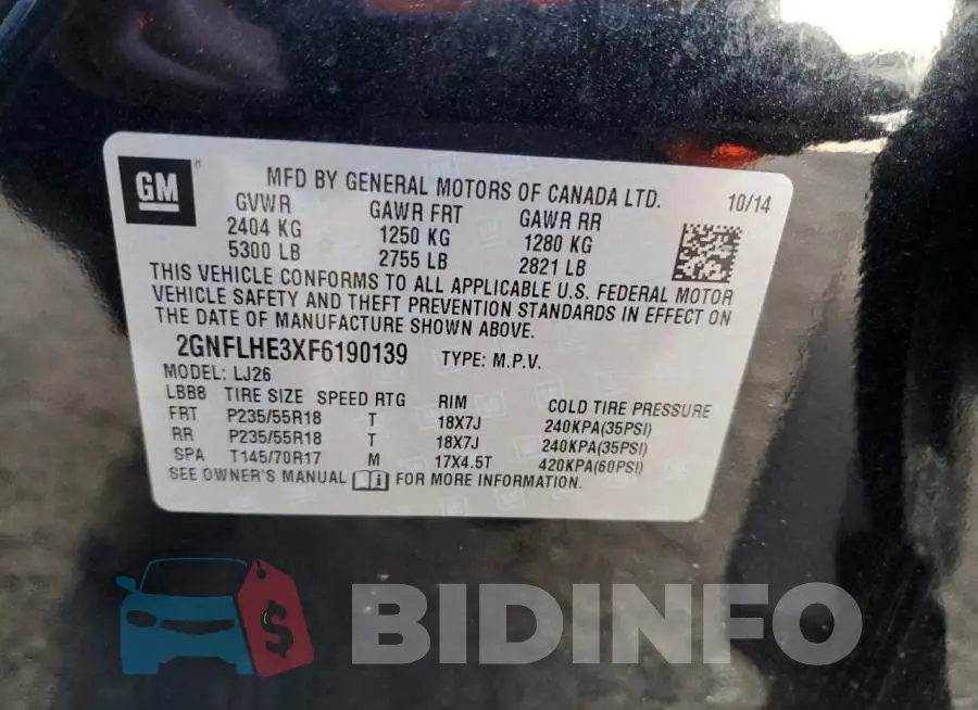 2GNFLHE3XF6190139 Photo# 12