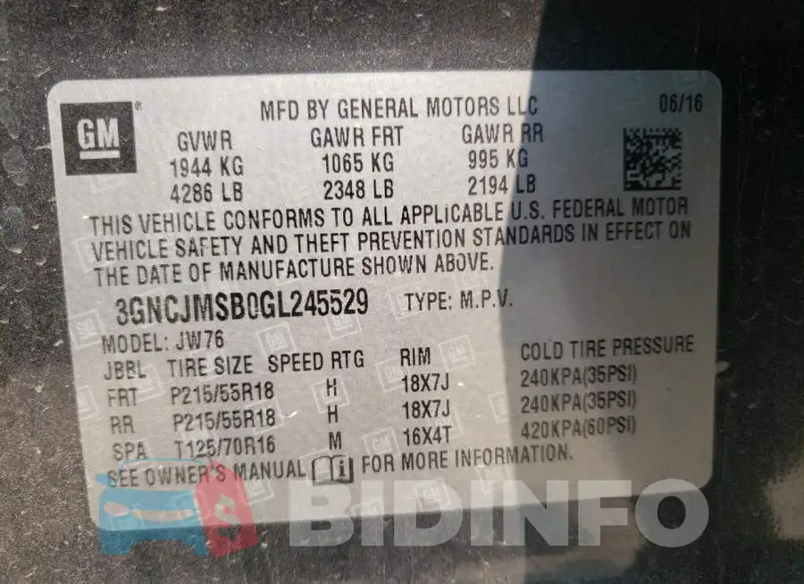 3GNCJMSB0GL245529 Photo# 13
