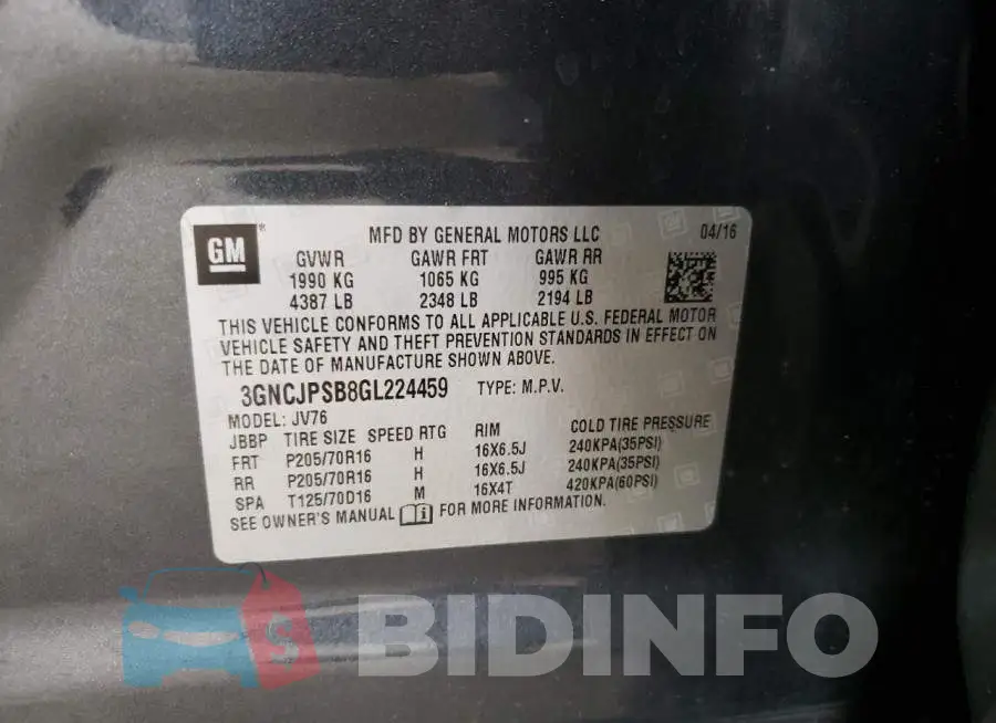 3GNCJPSB8GL224459 Photo# 13