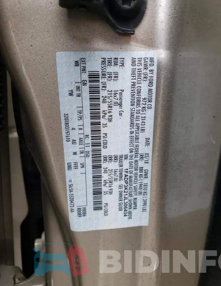 1FADP3K21JL306434 Photo# 12