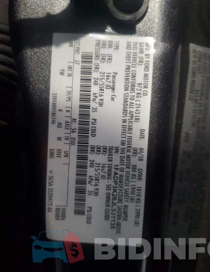 1FADP3K26JL331135 Photo# 12