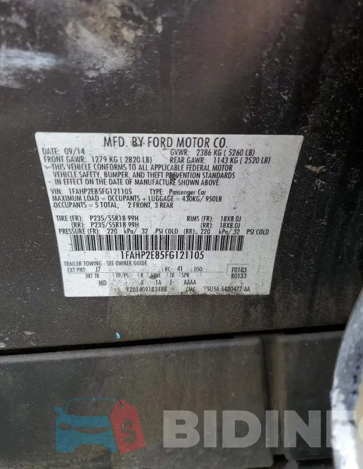 1FAHP2E85FG121105 Photo# 12