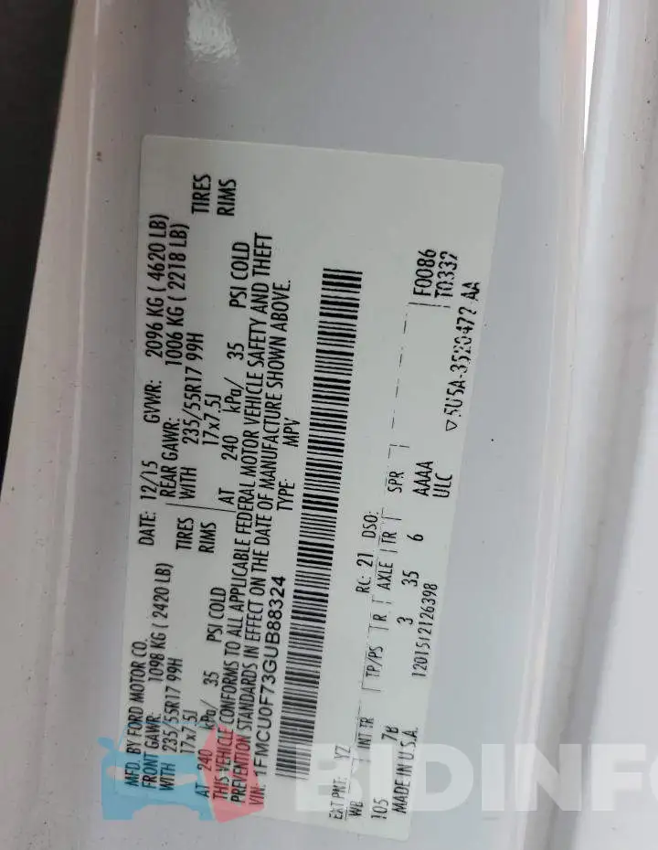 1FMCU0F73GUB88324 Photo# 13