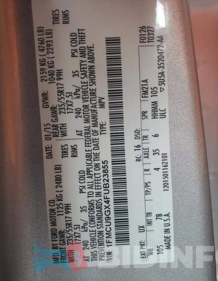 1FMCU9GX4FUB23855 Photo# 13