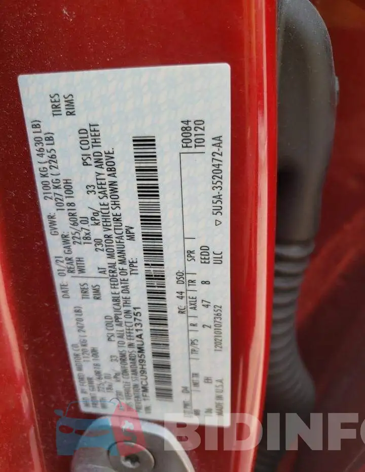 1FMCU9H95MUA13751 Photo# 13