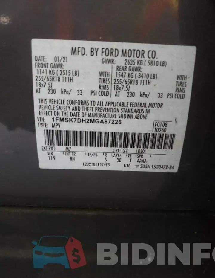 1FMSK7DH2MGA87226 Photo# 14