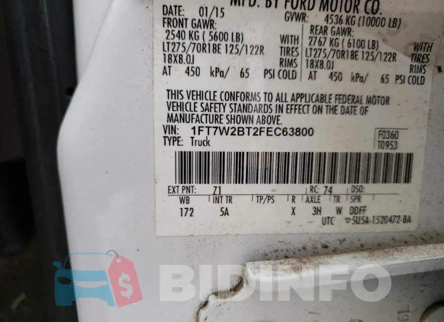 1FT7W2BT2FEC63800 Photo# 12