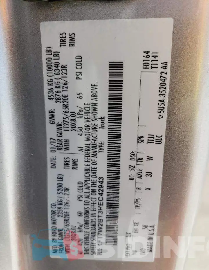 1FT7W2BT3HEC42943 Photo# 12