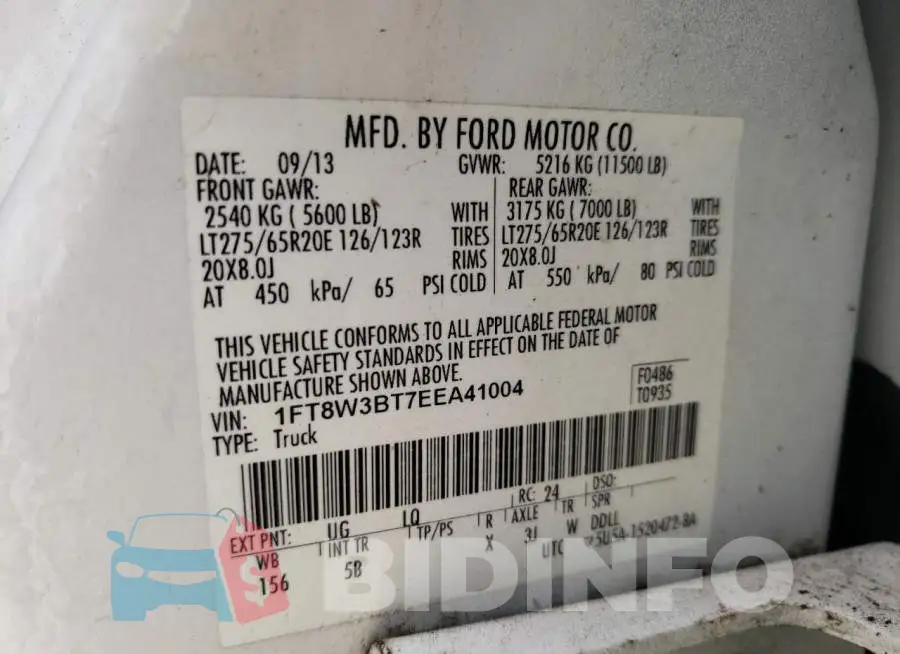 1FT8W3BT7EEA41004 Photo# 13