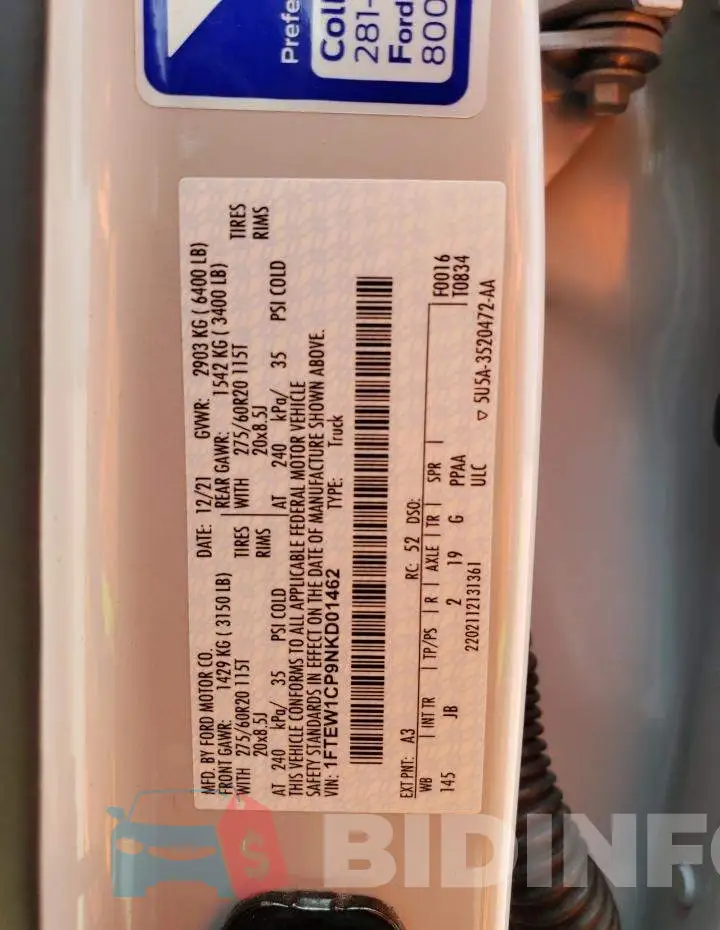1FTEW1CP9NKD01462 Photo# 12