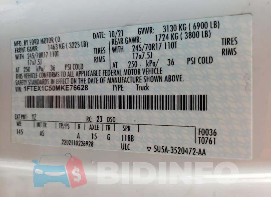 1FTEX1C50MKE76628 Photo# 13