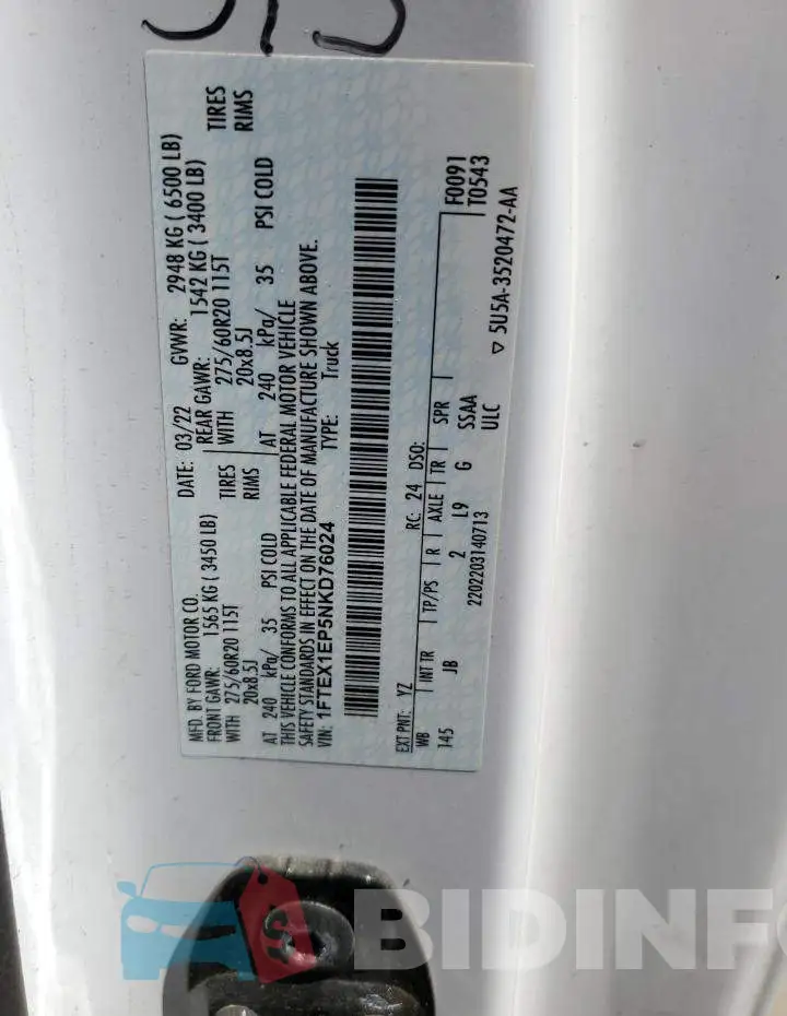 1FTEX1EP5NKD76024 Photo# 12