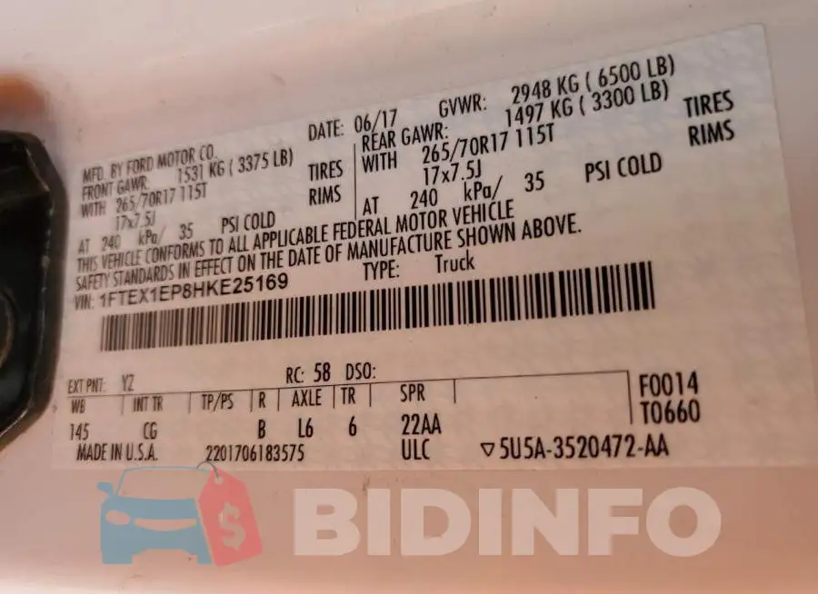 1FTEX1EP8HKE25169 Photo# 12