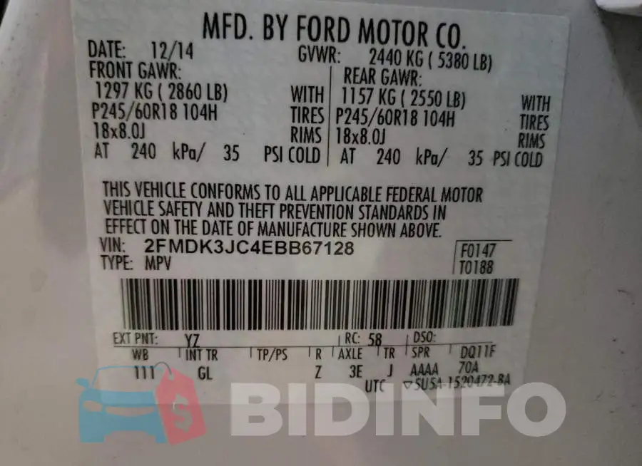 2FMDK3JC4EBB67128 Photo# 14