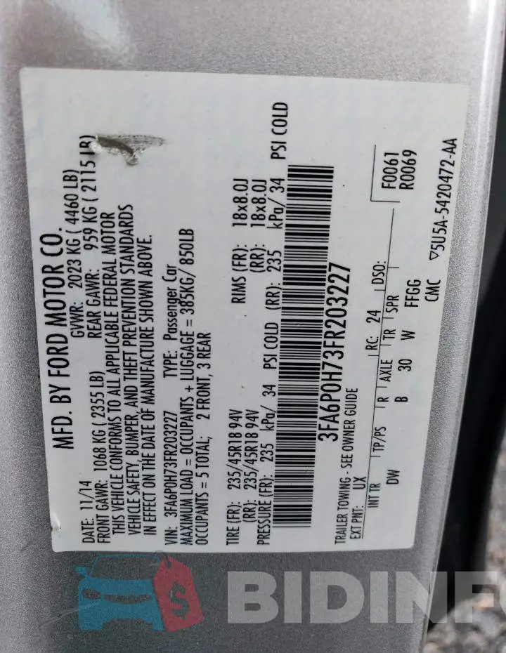 3FA6P0H73FR203227 Photo# 12