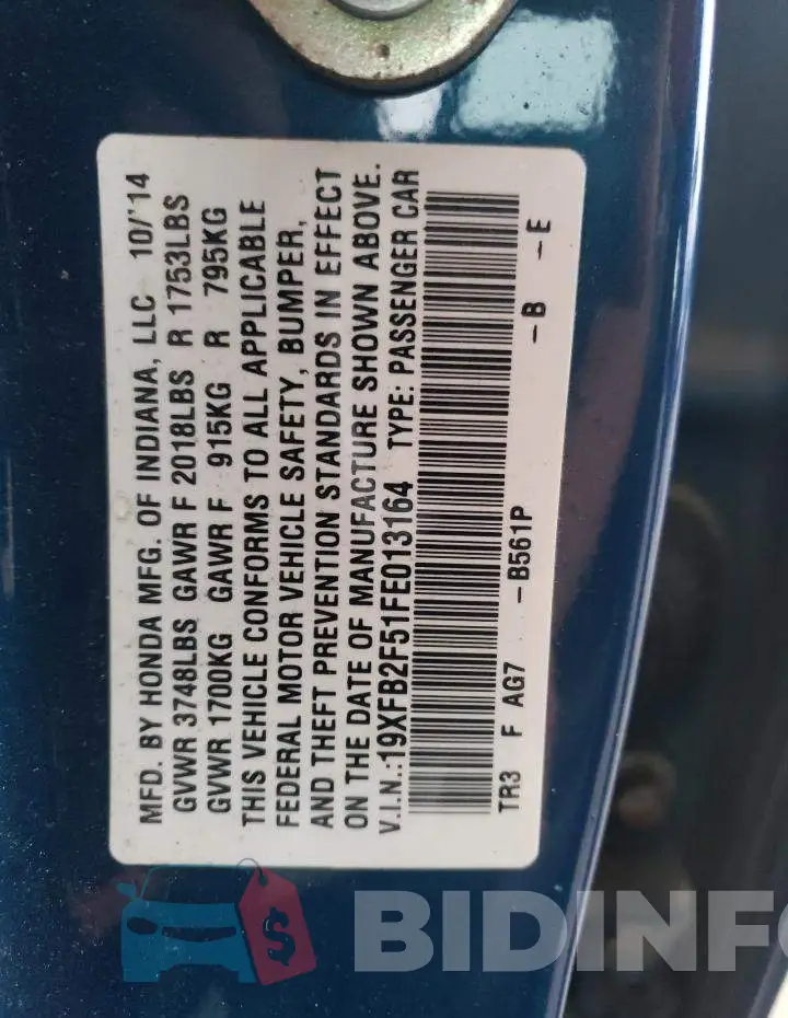 19XFB2F51FE013164 Photo# 12