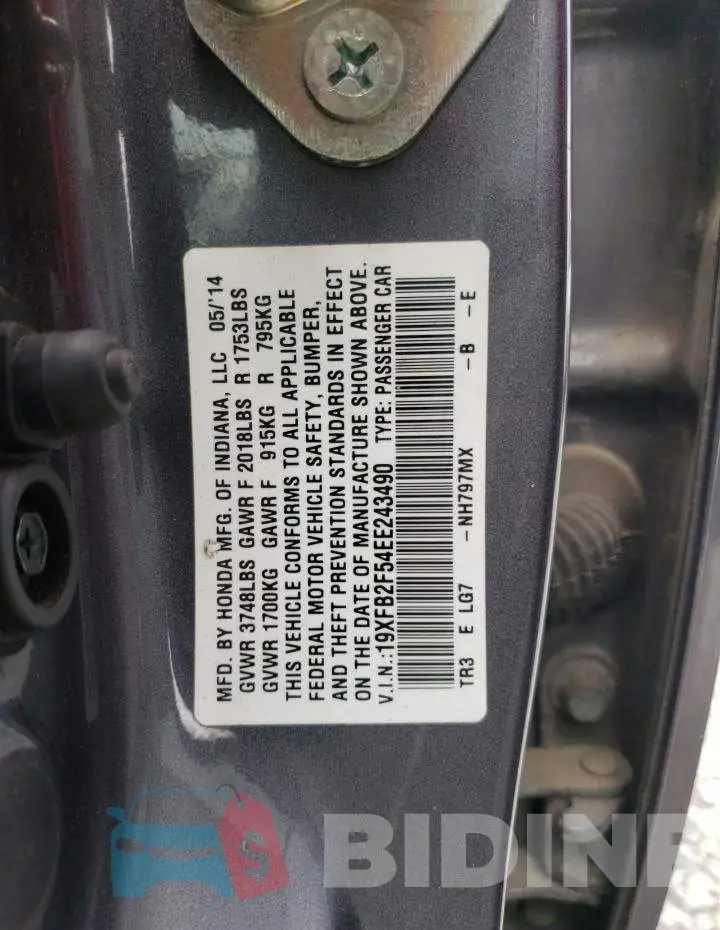 19XFB2F54EE243490 Photo# 12