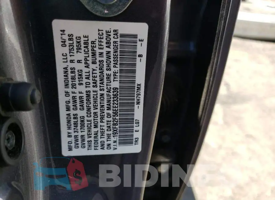 19XFB2F56EE233639 Photo# 13
